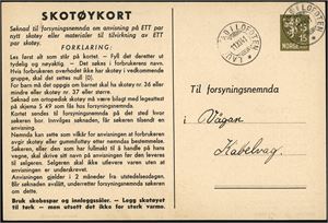 Fire Skotøykort, alle stemplet "Laupstad i Lofoten" i 1941, 42 og 1943.