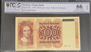 100 kroner 1994 PCGS 66 OPQ Gem UNC