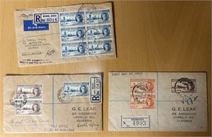 KOLONIER 3 brev med 1946 Victory til South Africa. Barbados er FDC