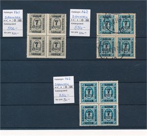DANMARK xx AFA 161-62, 7øre provisorier i 4-blokker. 162 også stemplet (AFA 1300)