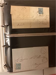 Album Over 70 eldre brev i album. Bl.a. 9 skillingsbrev, mange fra ulike steder i Nordland, mye Hmrffest-Hamburg stempler.  Også sensur og jernbane observert