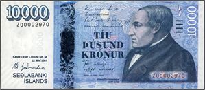 10.000 kroner 2001 (2013), serie Z 00002973, Erstatningsseddel/replacement note. UNC