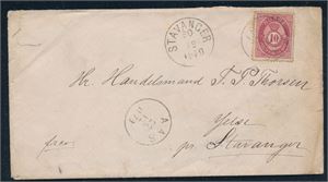 NK 25 på brev st "Aas 22-12-1879" (5 pkt). Ankomstst "Stavanger 31-12-1879"