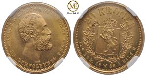 20 kroner 1883 Oscar II. Gradert til MS.66. Kv.0