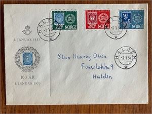 FDC Frimerkejub. 1955 stmpl. Halden