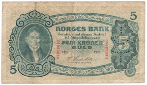 5 kroner 1917 F.6033559. Kv.1-