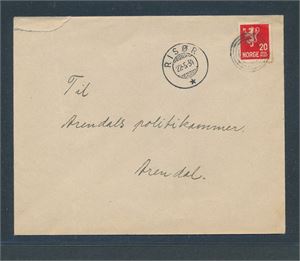 4-rings "432" (Bossvik) på brev sidestemplet "RISØR 22-5-34"