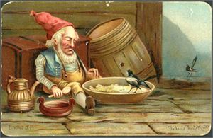Julius Holck 95. Nisse med grøt på låven. Tegnestifthull oppe. K-3