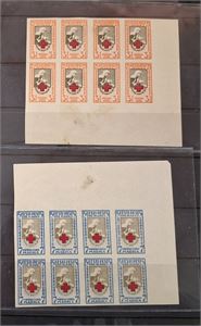 ESTLAND samling på visirblad med en del kompletta serier, bland annat Mi 109-112 i ** fyrblock.