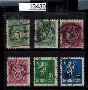 PERFINS "S.C." (St 1, 8) på 6 forskjellige Nk-numre
