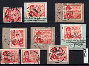 Nk 362 o. 25øre Postjubileum, dels pent stemplet, de fleste på klipp