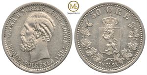 50 øre 1891 Oscar II. Kv.0/01