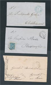 3 brev med forskjellige stempler "TVEDESTRAND 1851-84"