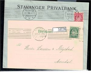 PERFINS "S P" på brevkort og brev, begge stemplet 1906