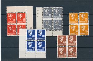 Nk 354-58 xx. Løvemerker i postfriske 4-blokker (Hk ca 3000)
