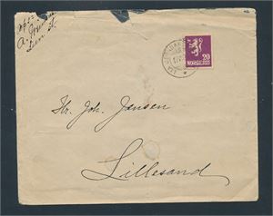 LIA JERNBANESTASJON  17-VI-23 på brev til Lillesand. Ikke pent åpnet i toppen (Grad 8)