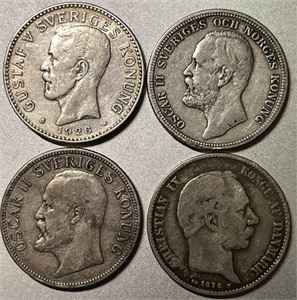 Sverige/Danmark - 2 kronor 1904,1907 og 1926. DK 2 kroner 1876