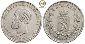 2 kroner 1893 Oscar II. Kv.1+