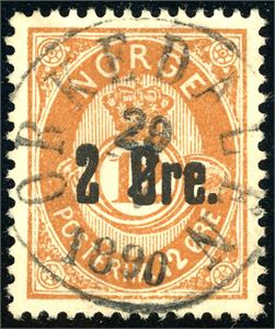 48 II. 2 øre Provisorie, rettvendt fullstemplet "Orkedalen 29.2.1890".