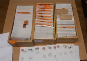 SÆRSTEMPLER 3 kasser med oppgitt 2177 brev 1970-90. Noen helt bakerst med vanlige stempler, mulig første/siste dags bruk . Liste medfølger, vekt 12,2 kilo