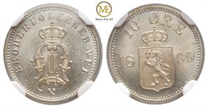 10 øre 1899 Oscar II. Kv.0/prakt