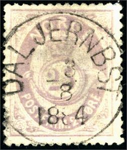 28. 25 øre skravert posthorn, rettvendt stemplet "Dal Jernbst. 3.8.1884".
