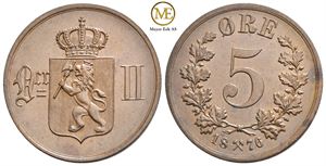 5 øre 1876 Oscar II. Kv.0