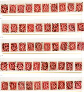 53 VI. 10 øre 20 mm. 400 merker montert som en komplett plateoppsetning av både høyre- og venstre ark i begge plateoppsetningene.