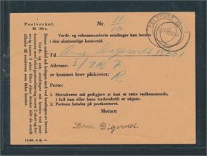 FELTPOST 60 (Øvelse Lista 1955) 13-10-55 på melding om verdibrev