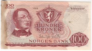 100 kroner 1963 X.0000000. Specimen. Kv.01