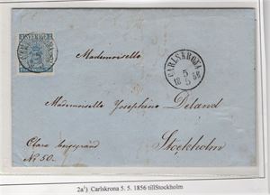 F2a1 4 skill b:co på brev stämplat CARSCRONA 5.5.1856, intyg, H.O.W, " mycket gott objekt" 3,4,4,4