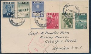 NK 333-38 på kort st "Norwegian Army Field Post Office 17 May 1943". Sensur stempel. Sent til London