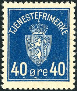 T 6 b. 40 øre Tjenestemerke i mørk grønnblå farge. Signert FCM. (15.000,-).