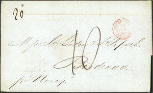A complete letter, dated "La Guayra Octobre 14 di 1843" and sent to Bordeaux with red "Outre-Mer Pauillac 29 Nov 43" cds on front. Arrival postamark at reverse.