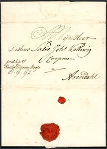 Komplett brev, datert "Amsterdam 26. Sept. 1780" og sendt til Arendal.