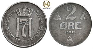 2 øre 1917 Haakon VII. Dobbelstrek. Kv.01