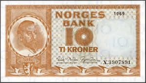 10 kroner 1969, serie Z.3907891. Erstatningsseddel. 0/01