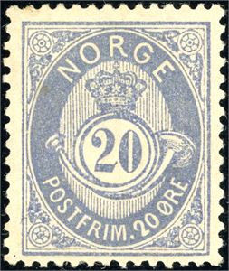 40 I ax. 20 øre blå 1883. (6.000,-).