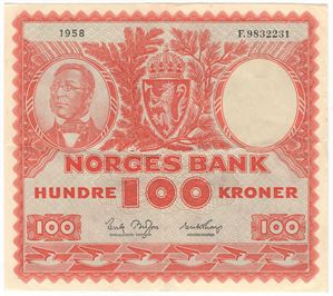 100 kroner 1958 F.9832231. Kv.1+