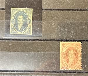 ARGENTINA (x) Mi 10 15c Rivadavia på meget tynt papir (€ 6500 for o) og 5c tagget (€ 15). Ingen garanti