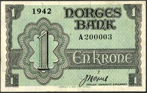 1 krone London 1942, serie A 200003. 01