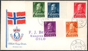 454-473. Olav bruksmerker. 10 ulike FDC. Komplett minus 25 øre grønn. (12.140,-).