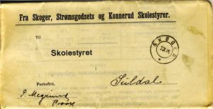 Brev SKOGER 31-IX-06 på komplett skoleberetning fra Skoger, Strømsgodsets og Konnerud skolestyrer for årene 1901-05. Pen kvalitet