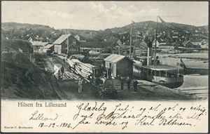 Hilsen fra Lillesand. Brukt i 1906. K-1