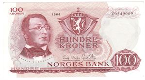 100 kroner 1964 Z.0349009. Erstatningsseddel. Kv.01