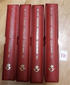 REKVISITA 4 Postens røde permer med kassett ex "Postens OL-samling". Alt av merker, FDC og maxikort er tatt ut, arkene står igjen, vekt 5,9 kilo