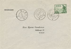 Kronet Posthorn TØMMERSTIGEN (OP / 8) Gode avtrykk på trykksakbrev frankert med NK 360, sidest. Gjøvik IIA -4.12.47