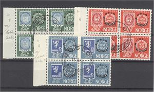 NK 428-430 variant vo1. Norwex-55 serie fireblokker, alle med var. Vo1 og prakt utstillingsstempel