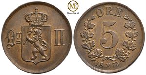 5 øre 1875 Oscar II. Kv.0