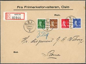 189/92. Holberg i komplett serie, på rekommandert konvolutt, stemplet "Oslo 23.6.34".